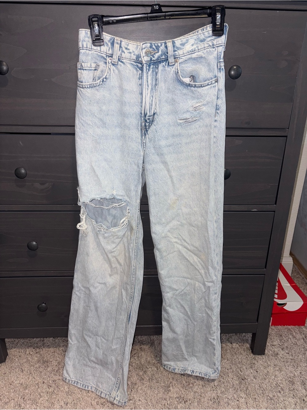 H&M Light Blue Distressed Wide Leg Jeans